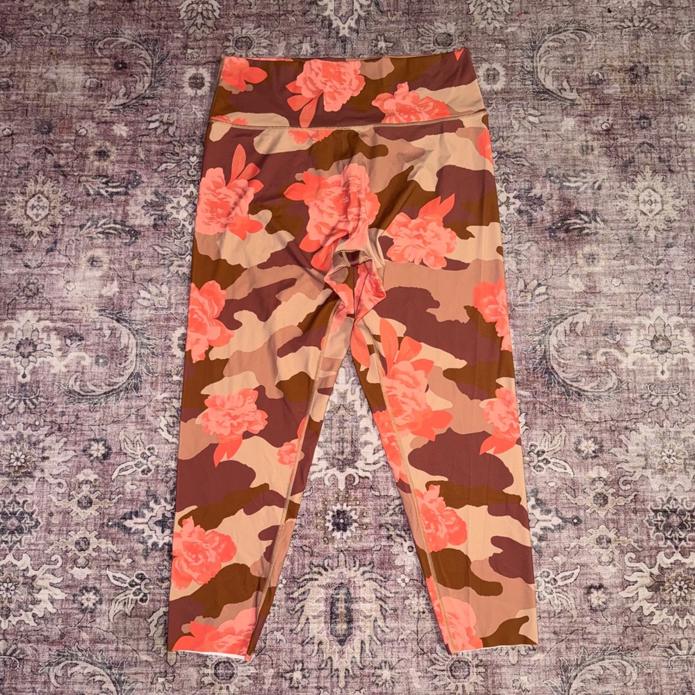 OFFLINE by Aerie Goals 7/8 Leggings XXL High Rise Floral Camo Brown Coral Pink